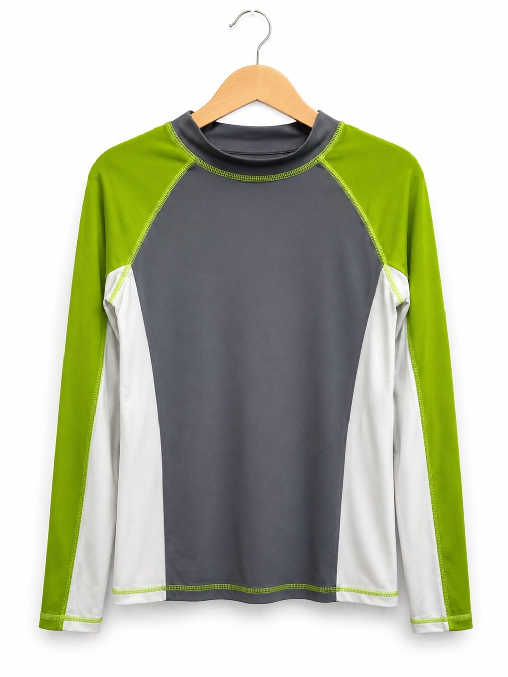 Cat & Jack Gray Lime Green Colorblock Rash Guard Boys Size S 6/7 Long Sleeve UPF